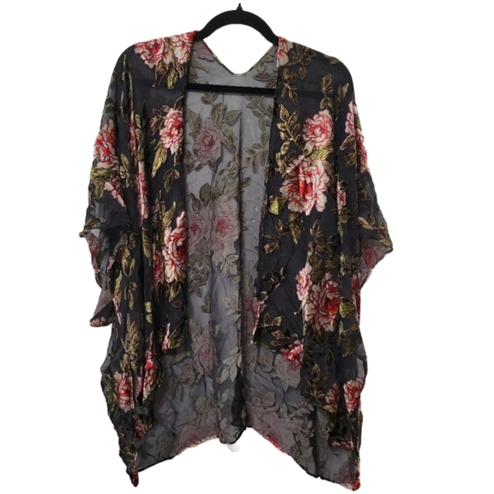 Burnout Velvet Floral Open Front Kimono Cardigan OS Whimsigoth Sheer Fairy Vamp